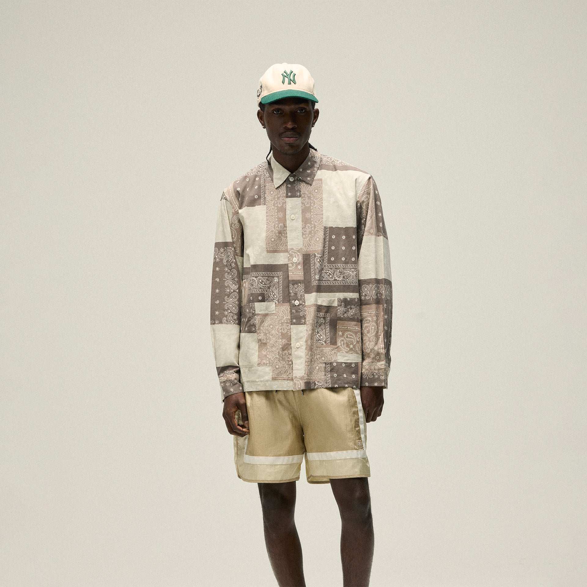Kith Washed Cotton Bandana Boxy Collared Overshirt - Overcast