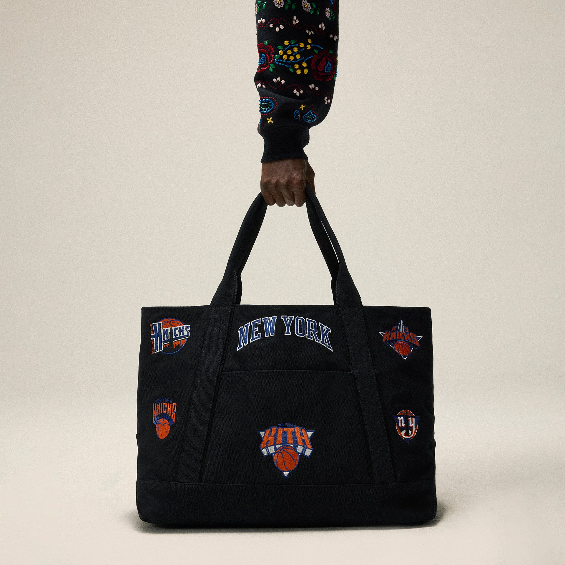 Kith for the New York Knicks All Over Embroidered Canvas Tote - Black