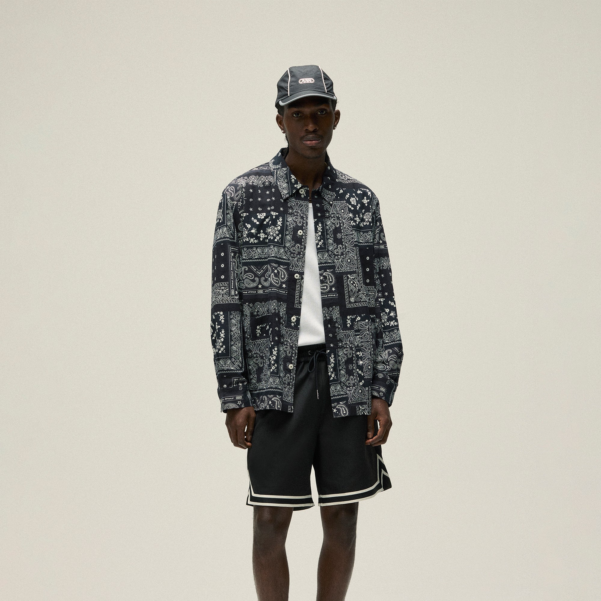 Kith Washed Cotton Bandana Boxy Collared Overshirt - Black