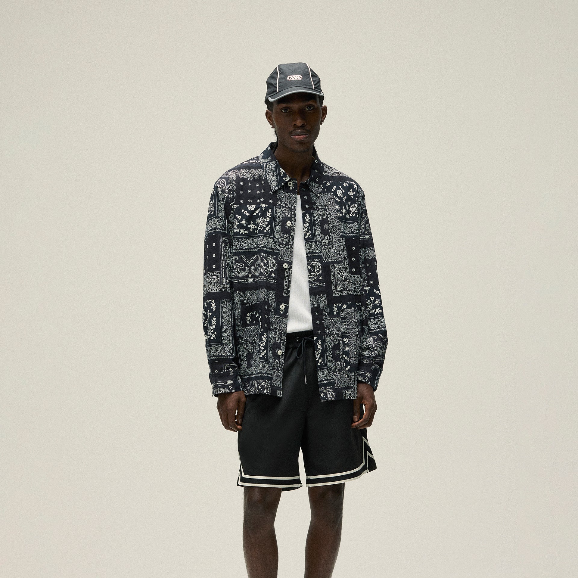 Kith Washed Cotton Bandana Boxy Collared Overshirt - Black