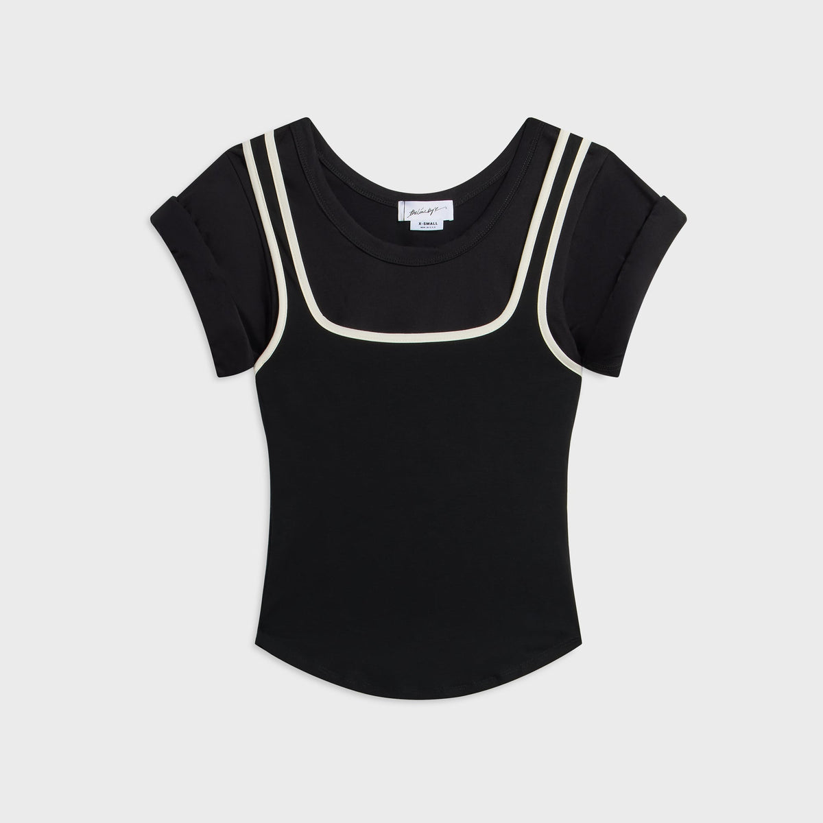 The Line by K Daqi Layered Roll Sleeve Tee - Black / Vanilla