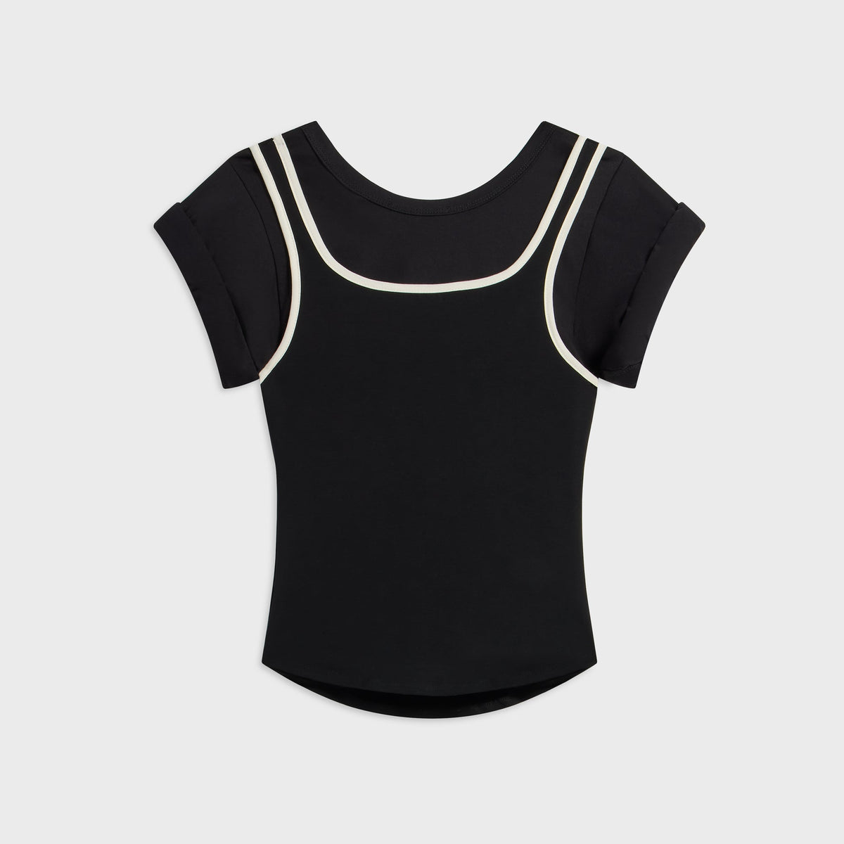 The Line by K Daqi Layered Roll Sleeve Tee - Black / Vanilla