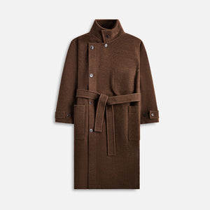 Lemaire Wrap Coat With Contrast Stitch - Brown Chine