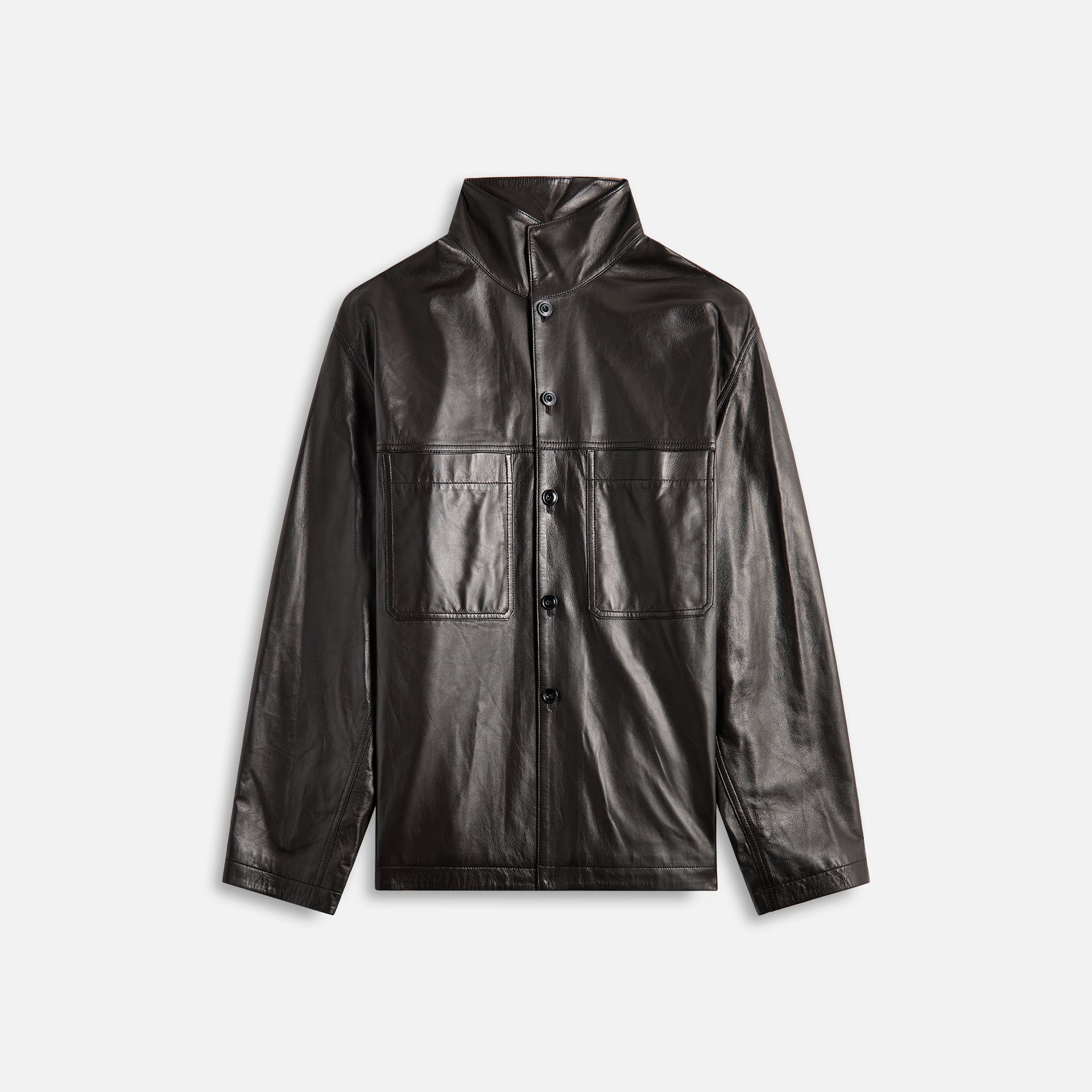 Lemaire Leather Stand Collar Shirt - Dark Espresso