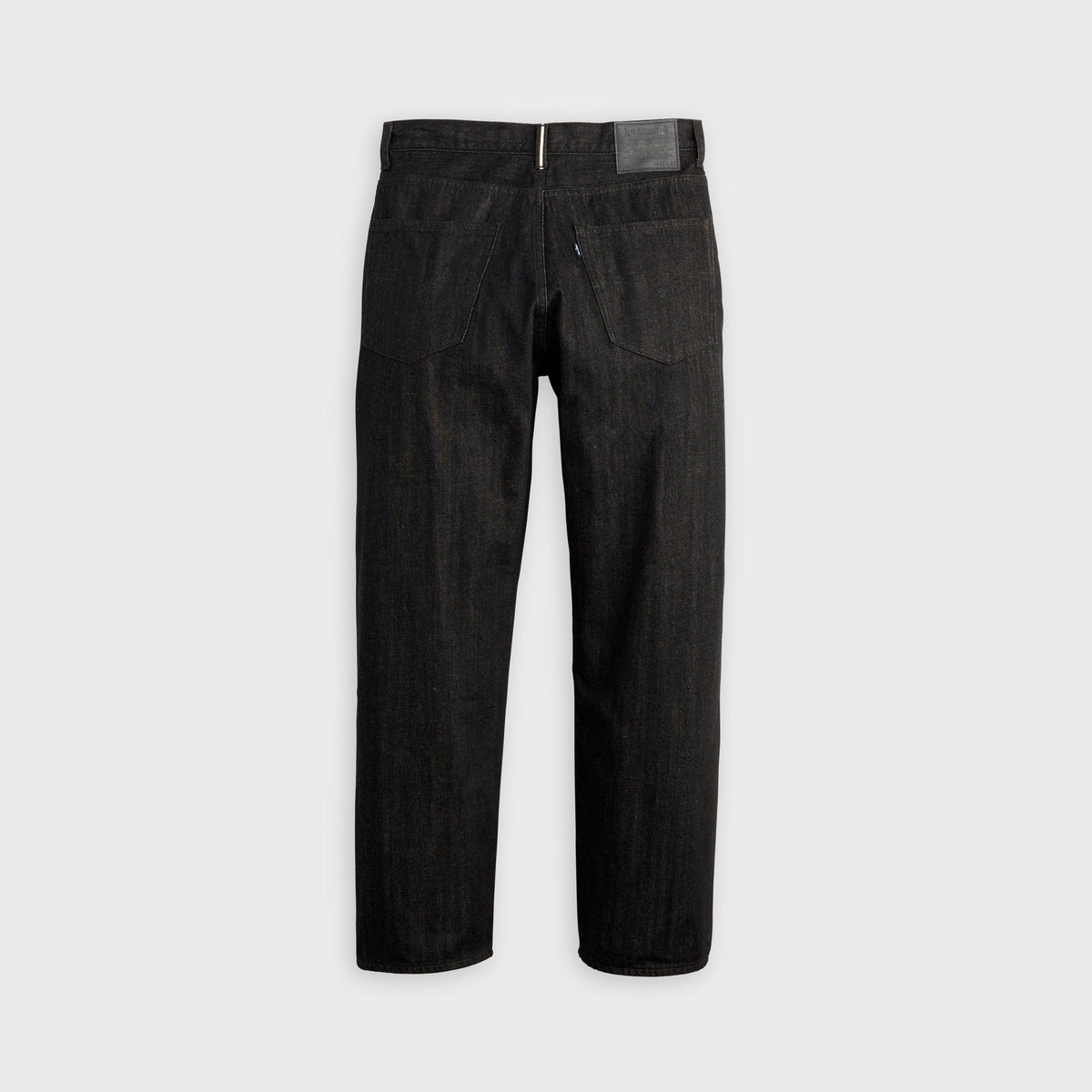 Levi's Blue Tab Marker Loose Selvedge Jean in black one wash, back view with leather patch and back pockets