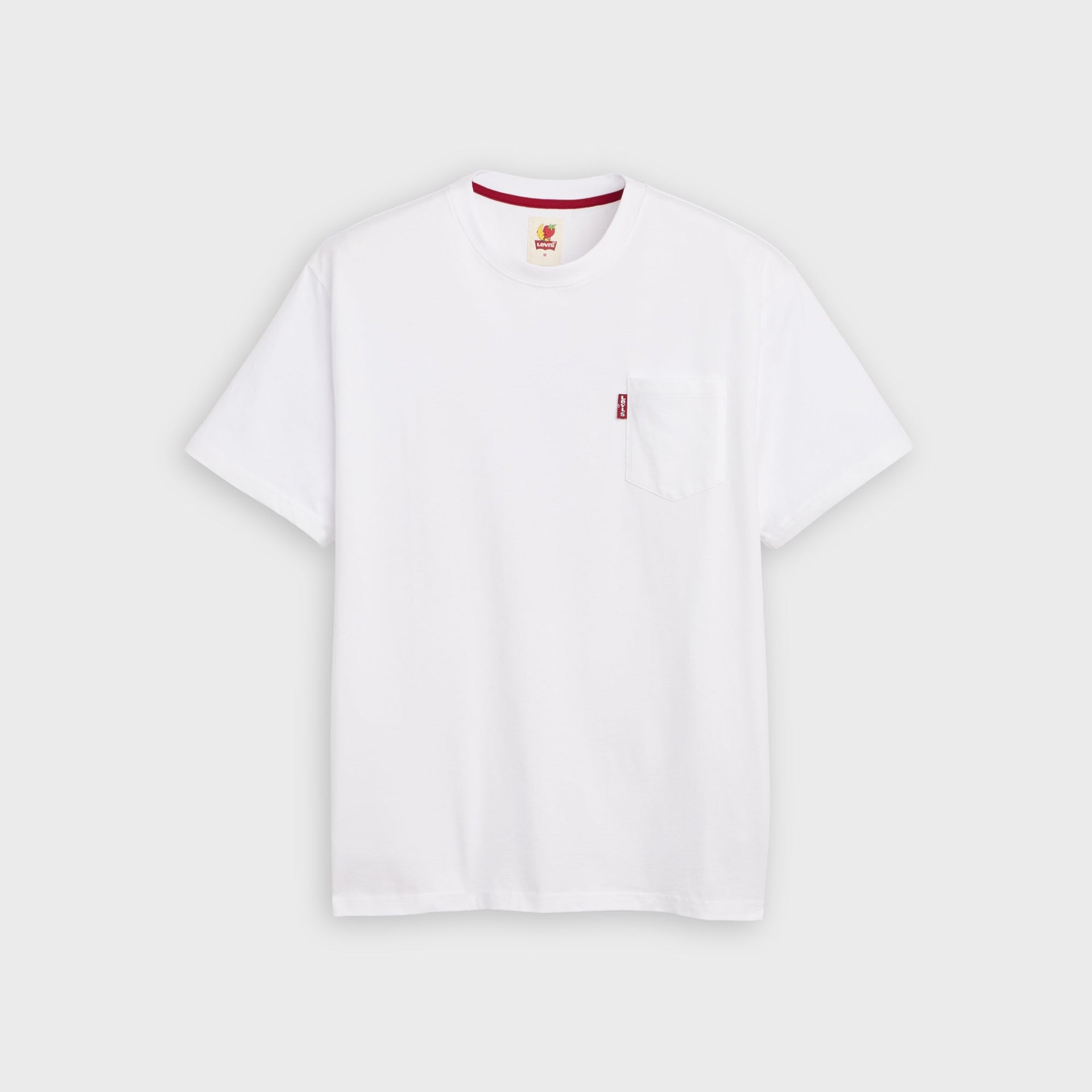 Levi's x Sky High Farm Goods white cotton pocket tee, front view with chest pocket and small red Levi's flag tab