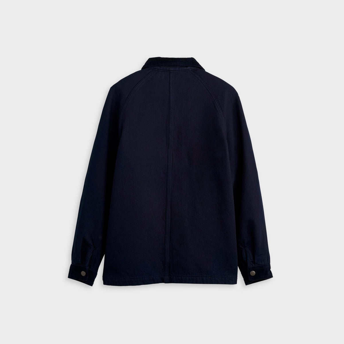 Levi's Blue Tab Shirt Jacket in night sky blue, back view with raglan sleeves and corduroy collar