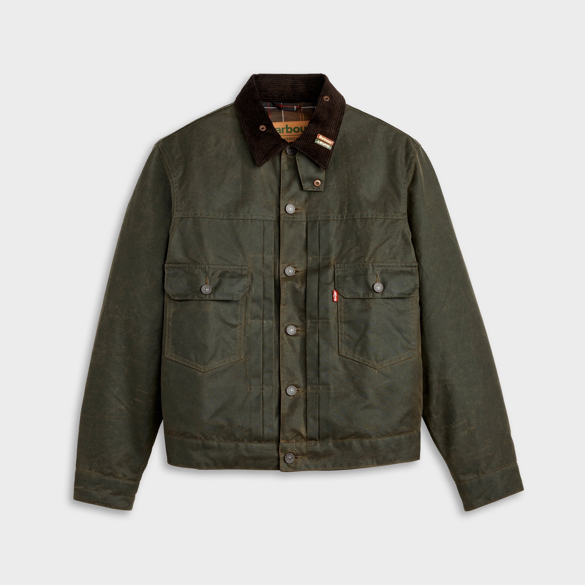 LEVI'S®XBARBOUR TYPEⅡ WAXED JACKET Levi's x Barbour Type II Waxed Trucker Jacket - Olive Wax / Green