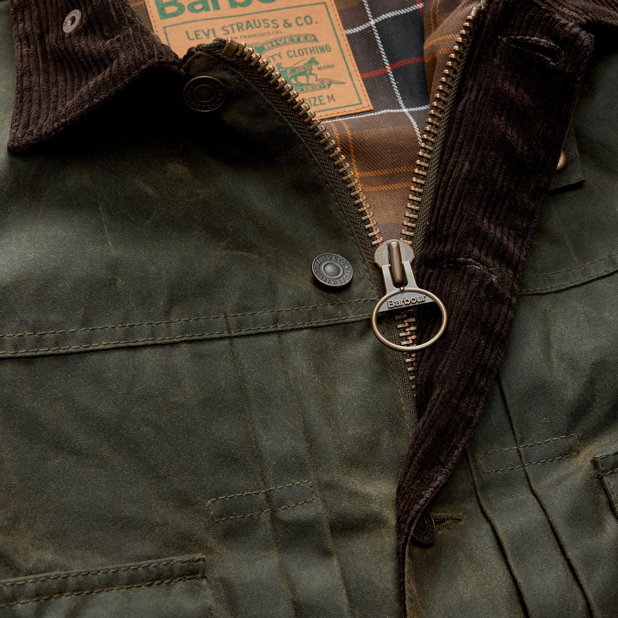 Levi's x Barbour Type II Waxed Trucker Jacket - Olive Wax / Green