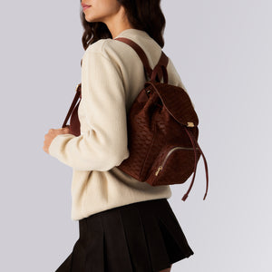 UrlfreezeShops Women Monogram Debossed Suede Backpack - Walnut