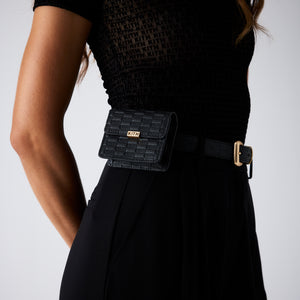 UrlfreezeShops Women Monogram Debossed Saffiano Belt With Pouch - Black