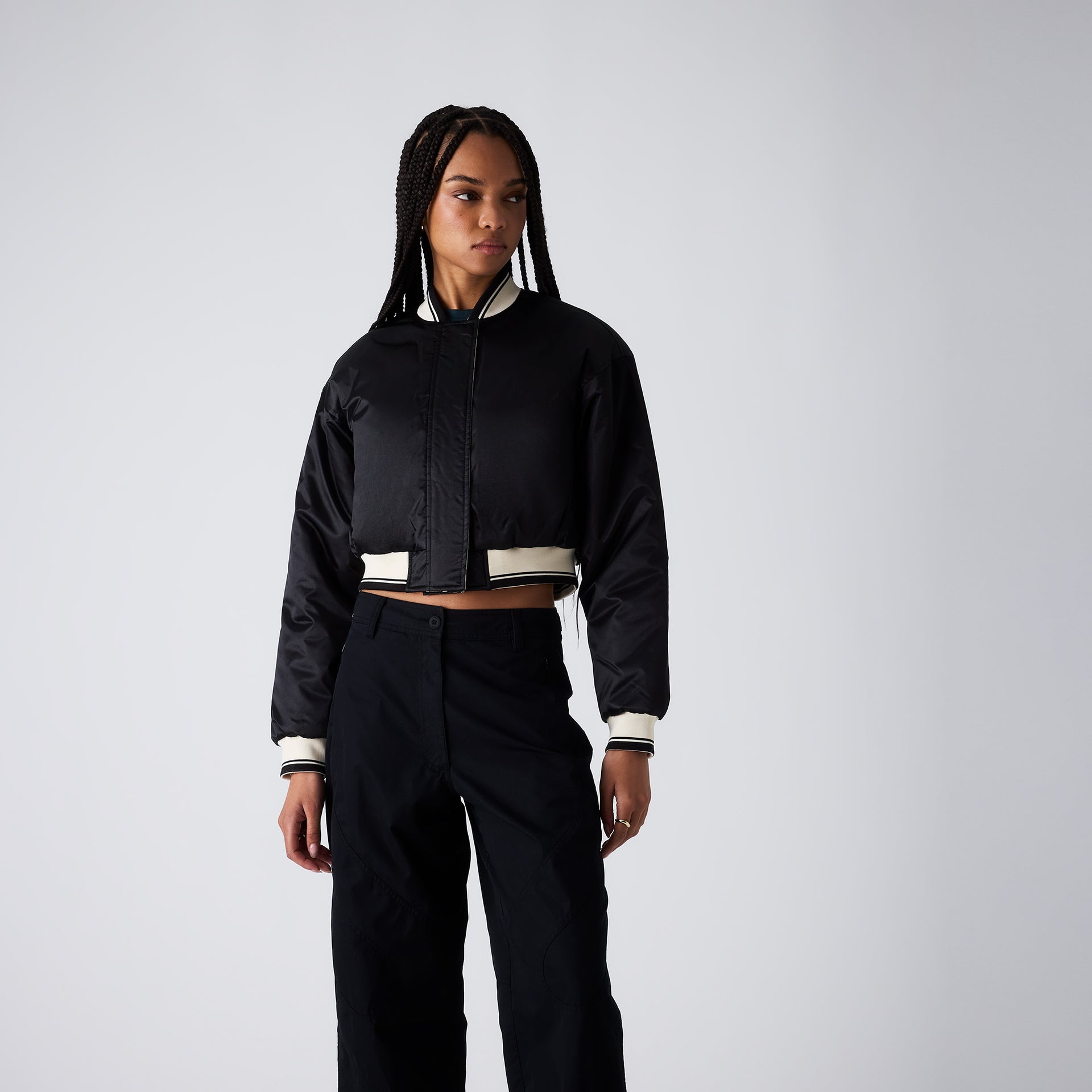 Kith Women Landry Cropped Satin Bomber - Black