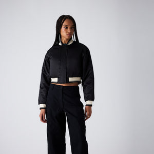 UrlfreezeShops Women Landry Cropped Satin Bomber - Black