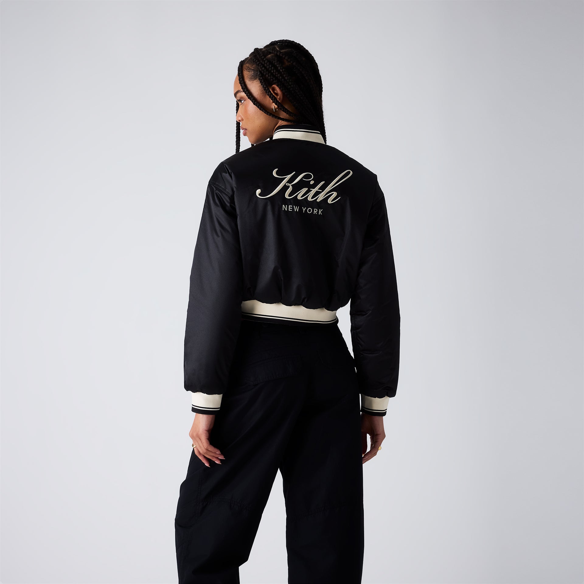 Kith Women Landry Cropped Satin Bomber - Black