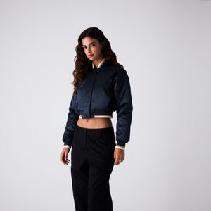 UrlfreezeShops Women Landry Cropped Satin Bomber - Nocturnal