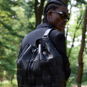 UrlfreezeShops Woven Leather Rucksack - Black