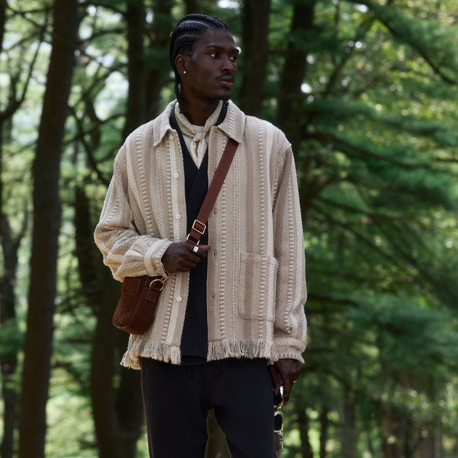 Kith Mixed Stripe Tweed Boxy Collared Overshirt - Creme