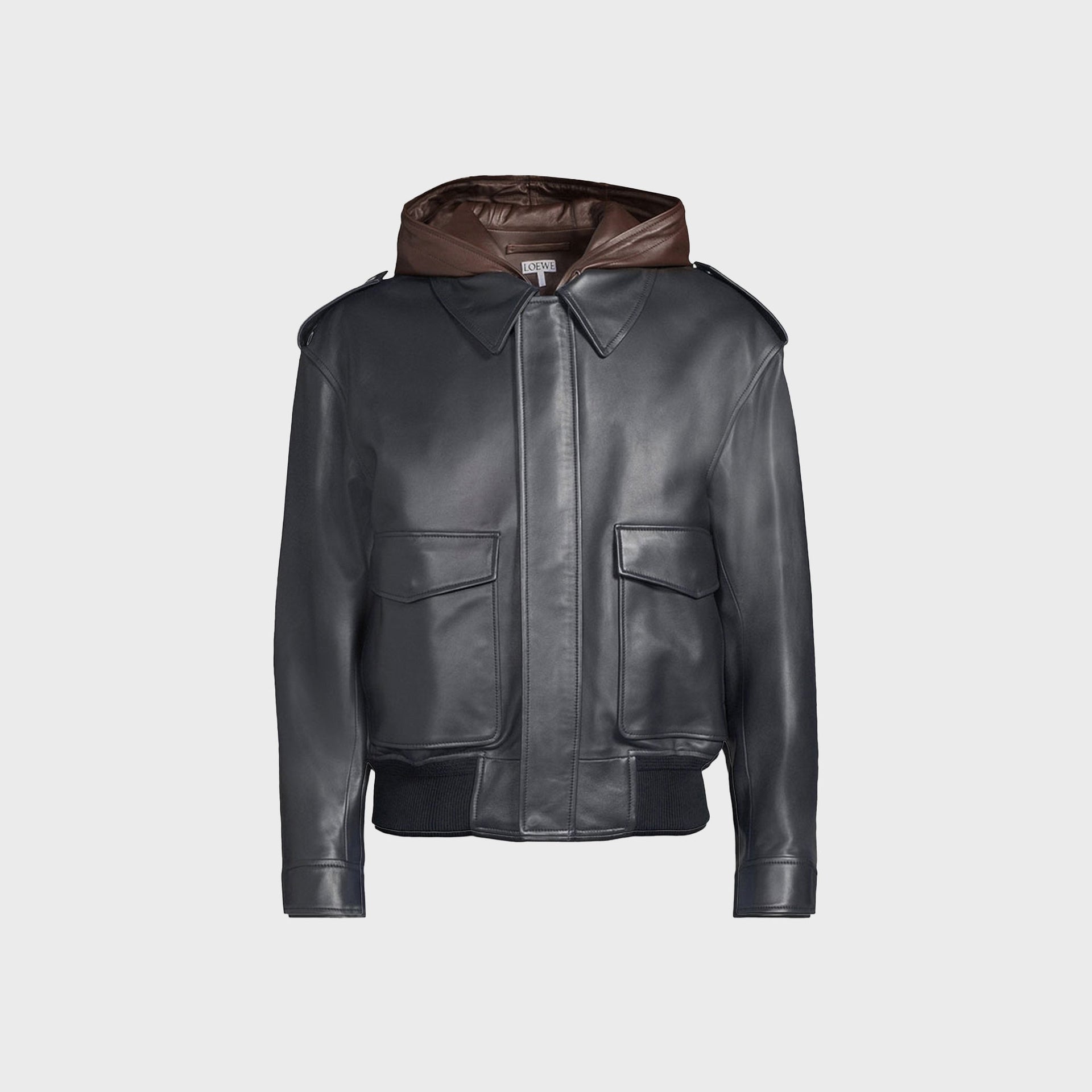 Loewe Leather Hooded Jacket - Navy Blue