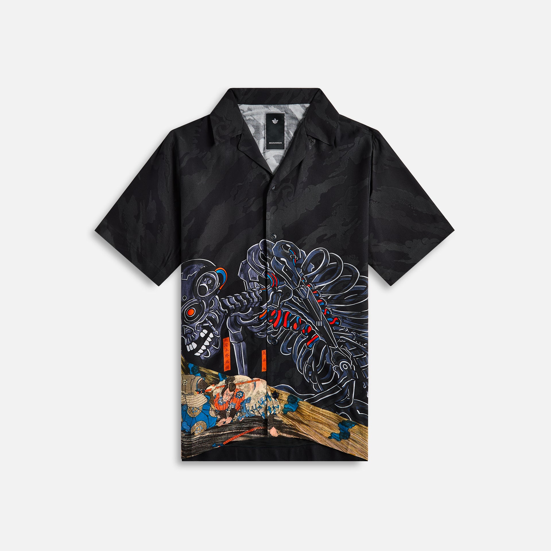 Maharishi Cyber Skeleton Camp Collar Shirt - Black / Multi-color