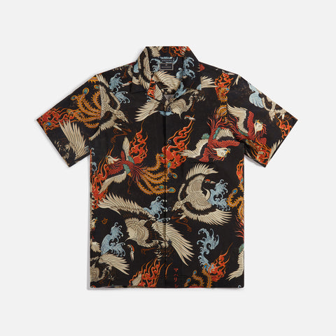 Maharishi Peace Cranes Camp-Collar Shirt - Black