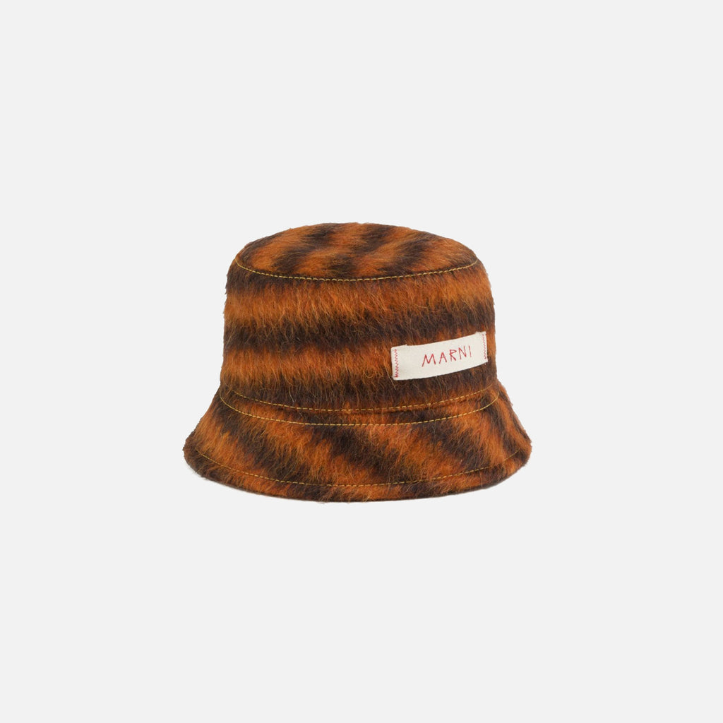 Marni Bucket Hat with Logo Label Stripe Carrot Kith
