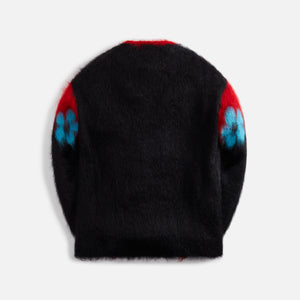 marni Blu Fuzzy Wuzzy Flowers Mohair Blend Sweater – Black / Red