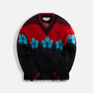 marni Blu Fuzzy Wuzzy Flowers Mohair Blend Sweater – Black / Red