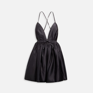 Azeeza Martine Satin Plunge Bubble Mini Dress - Black