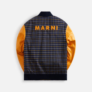 Marni ruffled-trim Checked Cotton Wool Jacket - Blue Marine