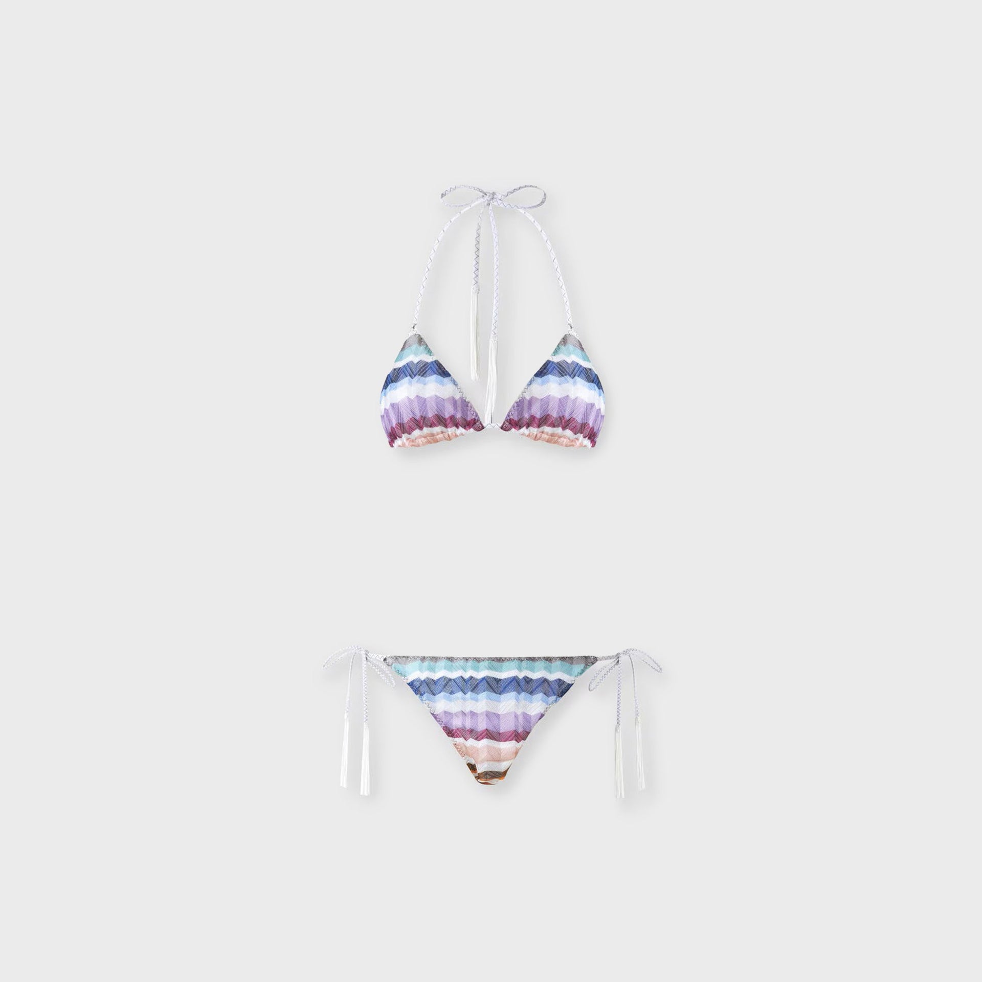 Missoni Zig Zag Tulle Applied Tassels Triangle Bikini Set - Multi