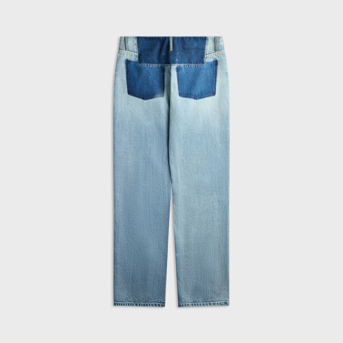 Maison Margiela Straight Leg Jean in Blue, light wash denim with contrast dark blue back yoke panel, back view