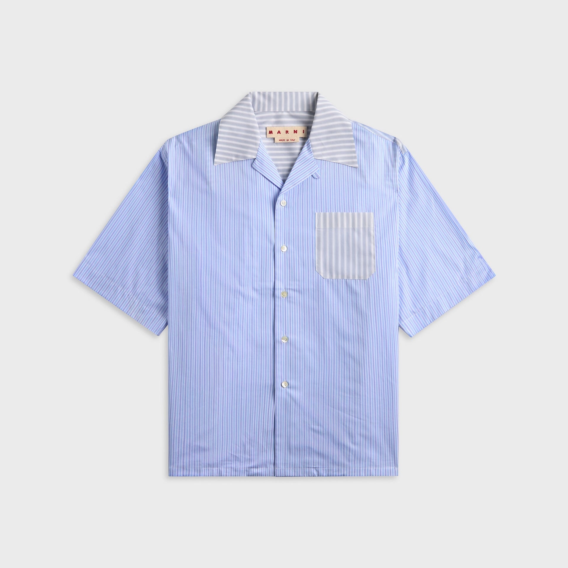 Marni Striped Poplin Short Sleeve Shirt - Light Blue