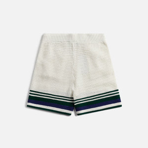 Casablanca Crochet Effect Tennis Shorts - White / Blue-Green Stripe