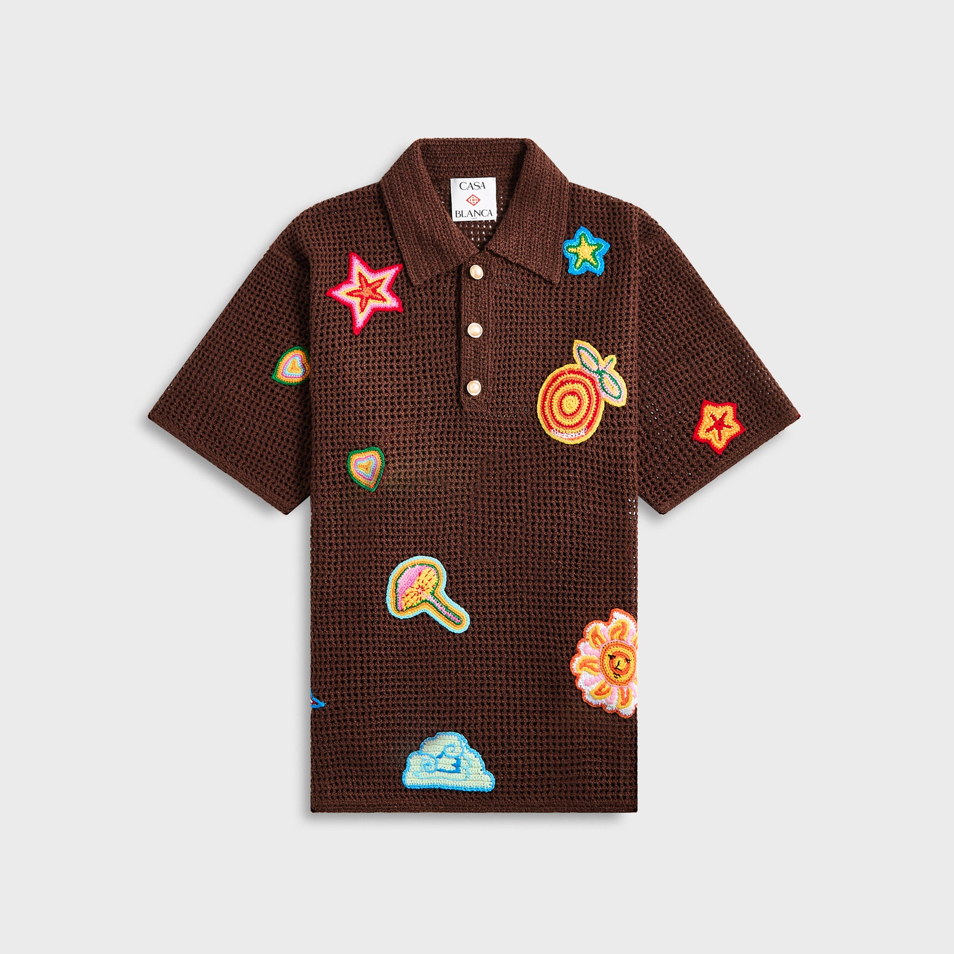 Casablanca Crochet Polo With Patches - Brown