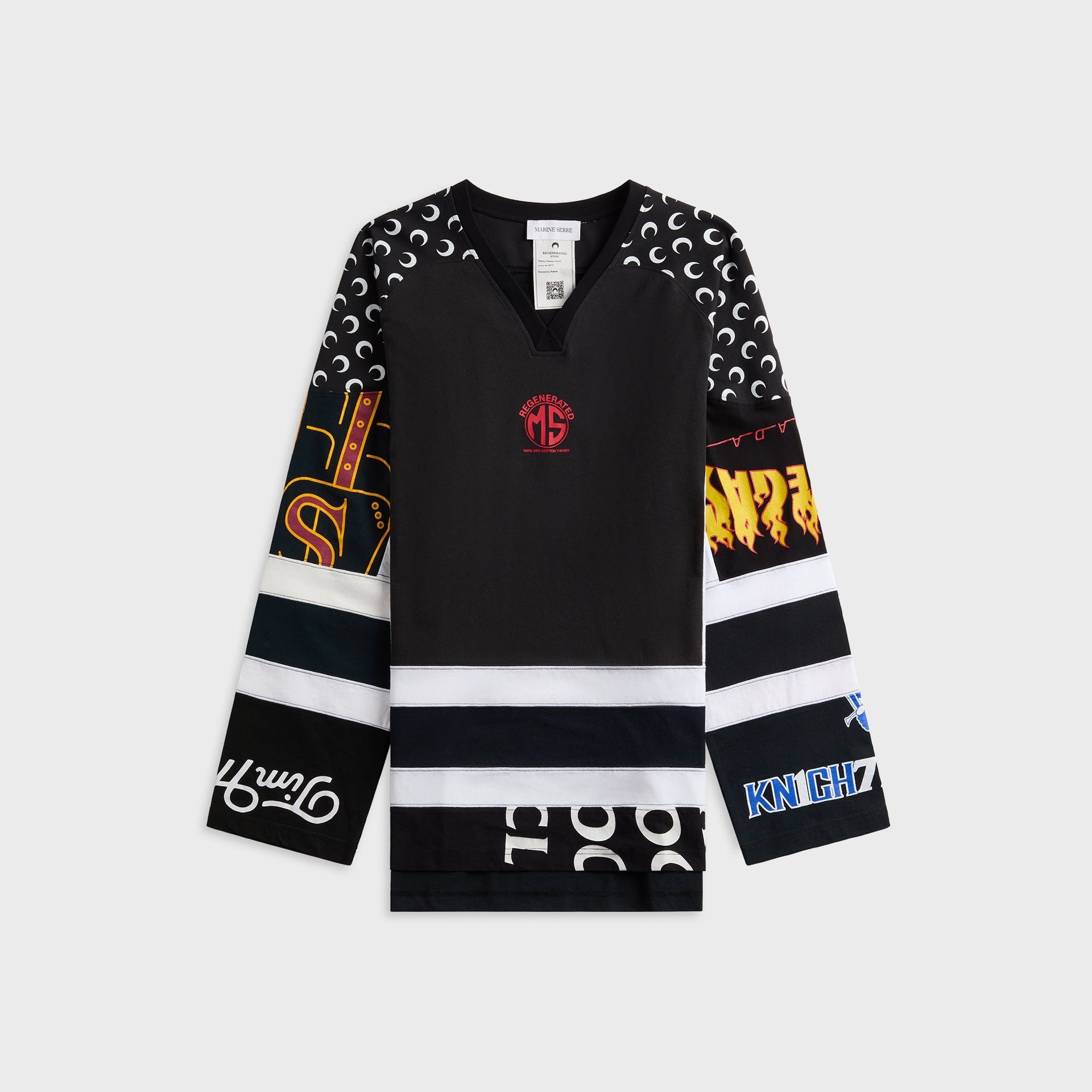 Marine Serre Regenerated Graphic Jersey Long Sleeve Hockey Tee - Black