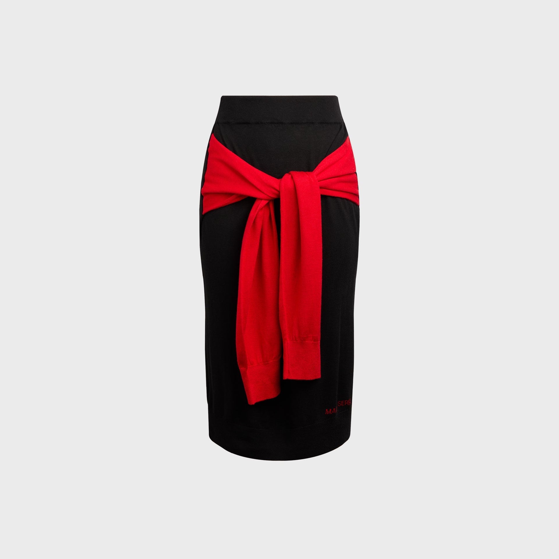 Marine Serre Hybrid Knit Wrapped Knee Length Skirt - Black / Red