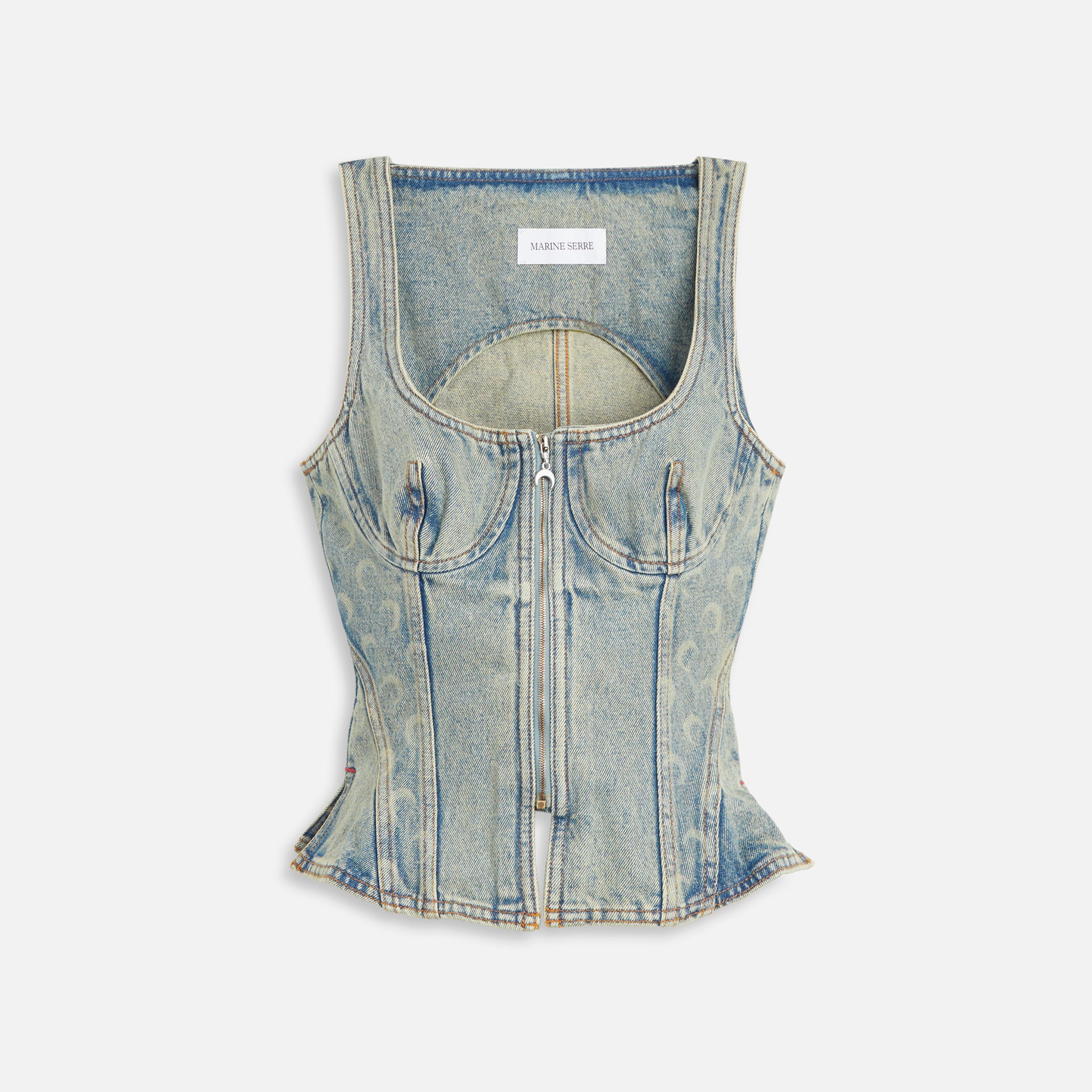 Marine Serre Moon Laser Denim Bustier Top - Light Beige