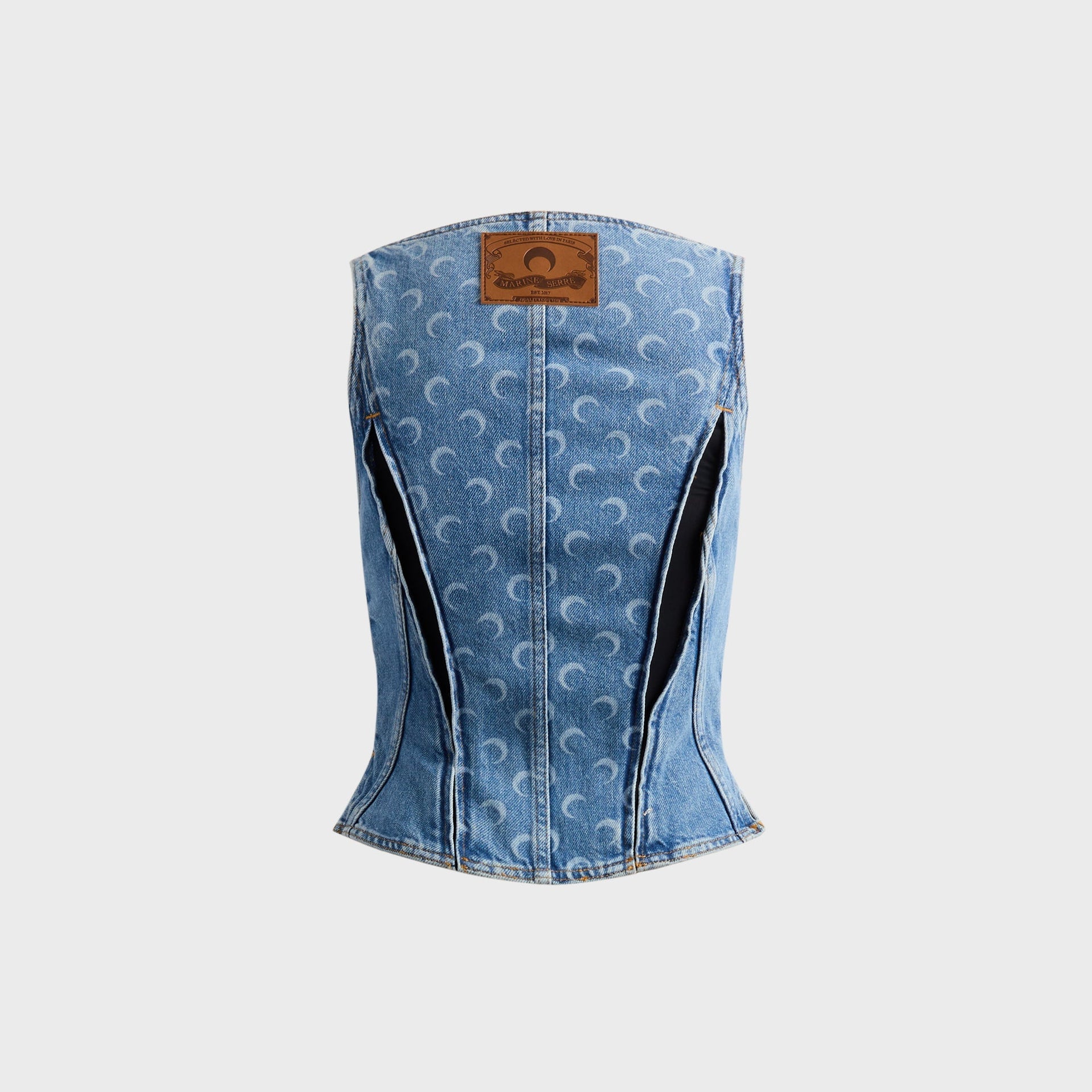 Marine Serre Moon Laser Wash Denim Bustier Top - Blue