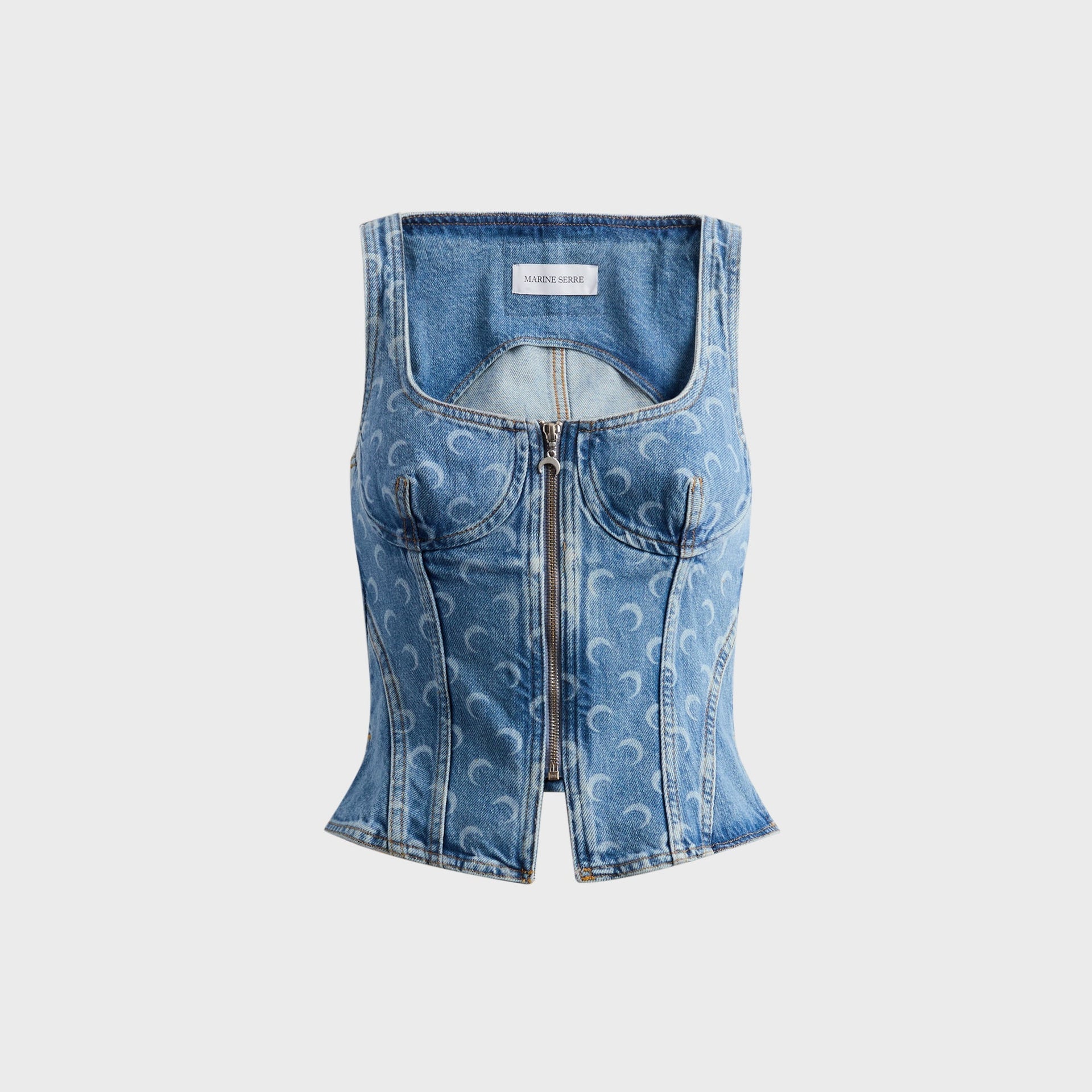 Marine Serre Moon Laser Wash Denim Bustier Top - Blue