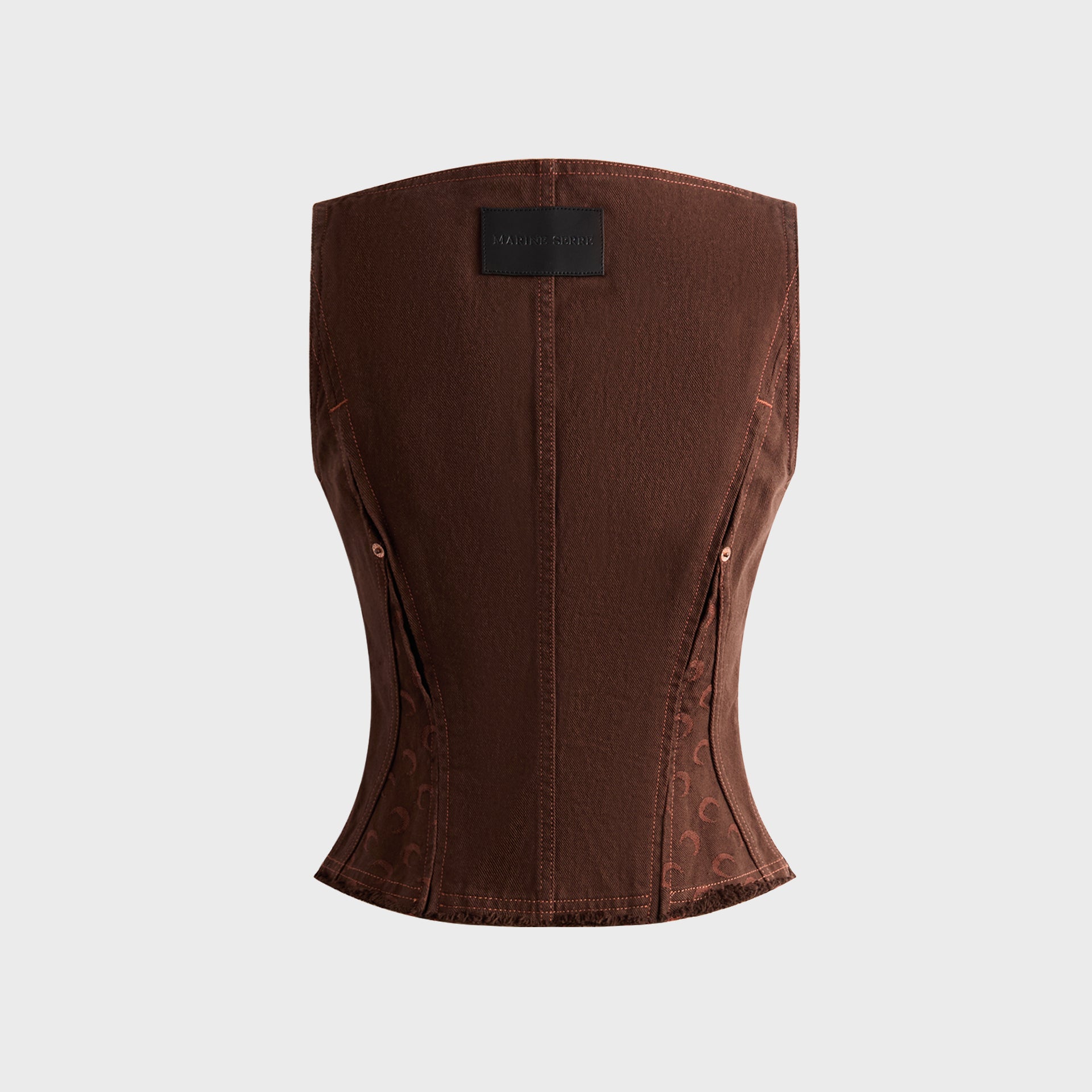 MARINE SERRE Moon Jacquard Twill Corset Top - Deep Brown