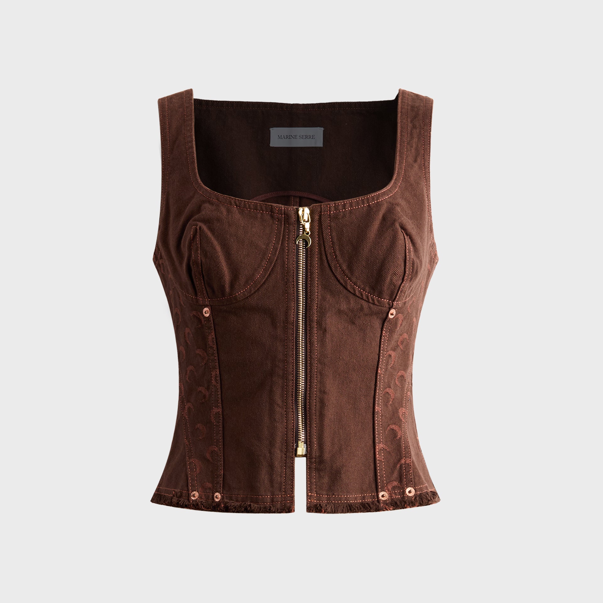 MARINE SERRE Moon Jacquard Twill Corset Top - Deep Brown