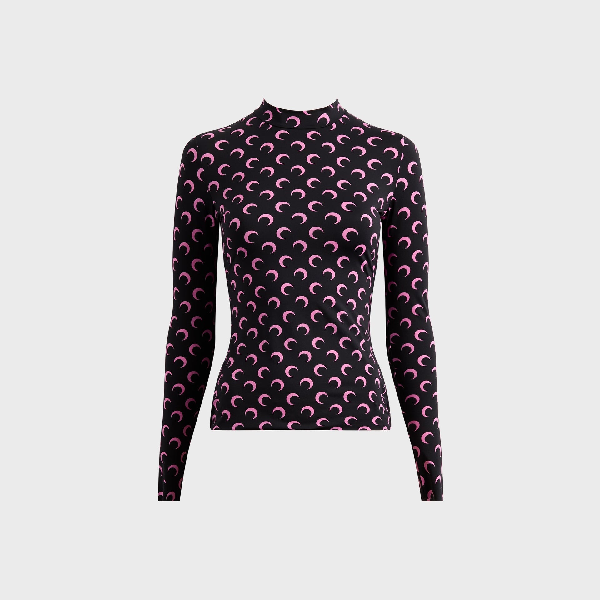 Marine Serre Moon Printed Jersey Long Sleeve High Neck Top - Black / Pink