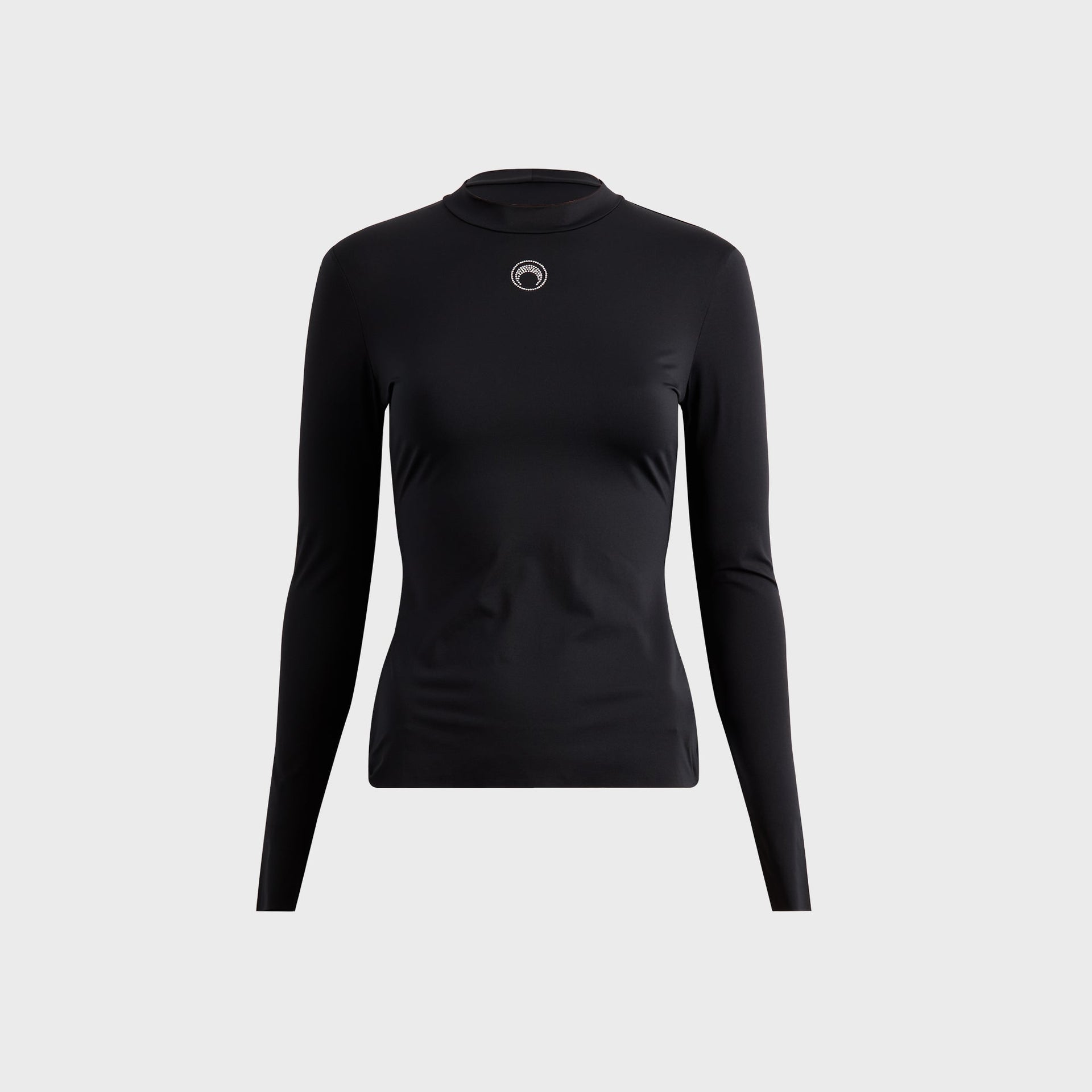 Marine Serre Moon Logo Strass Jersey Long Sleeve Highneck Top - Black