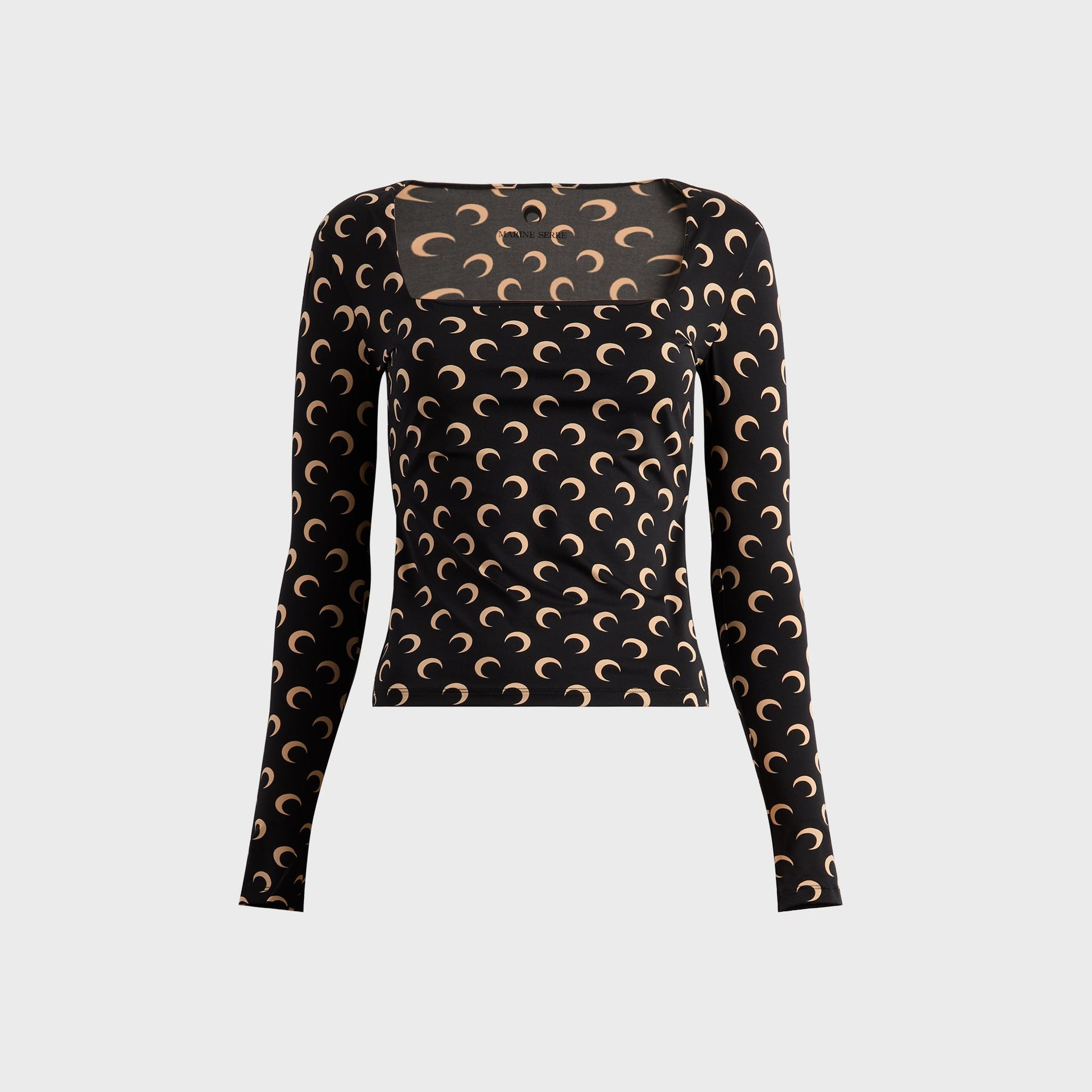 Marine Serre Moon Printed Long Sleeve Squareneck Jersey - Black