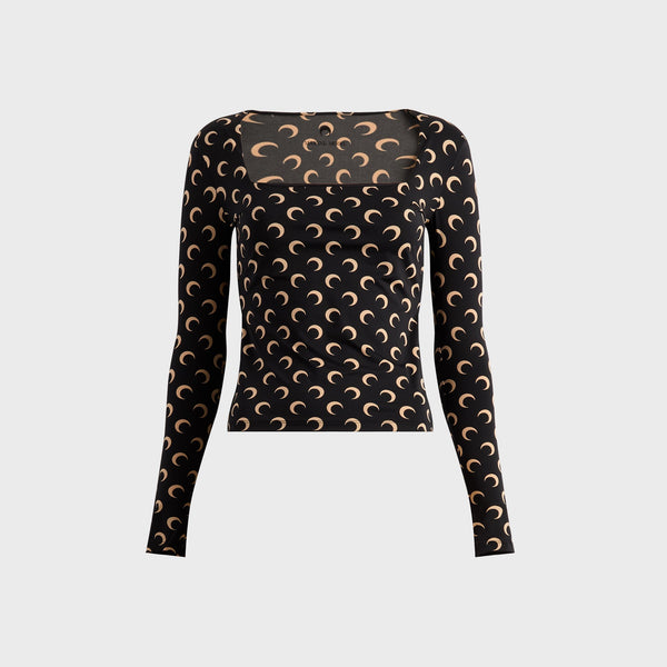 Marine Serre Moon Printed Long Sleeve Squareneck Jersey - Black – Kith