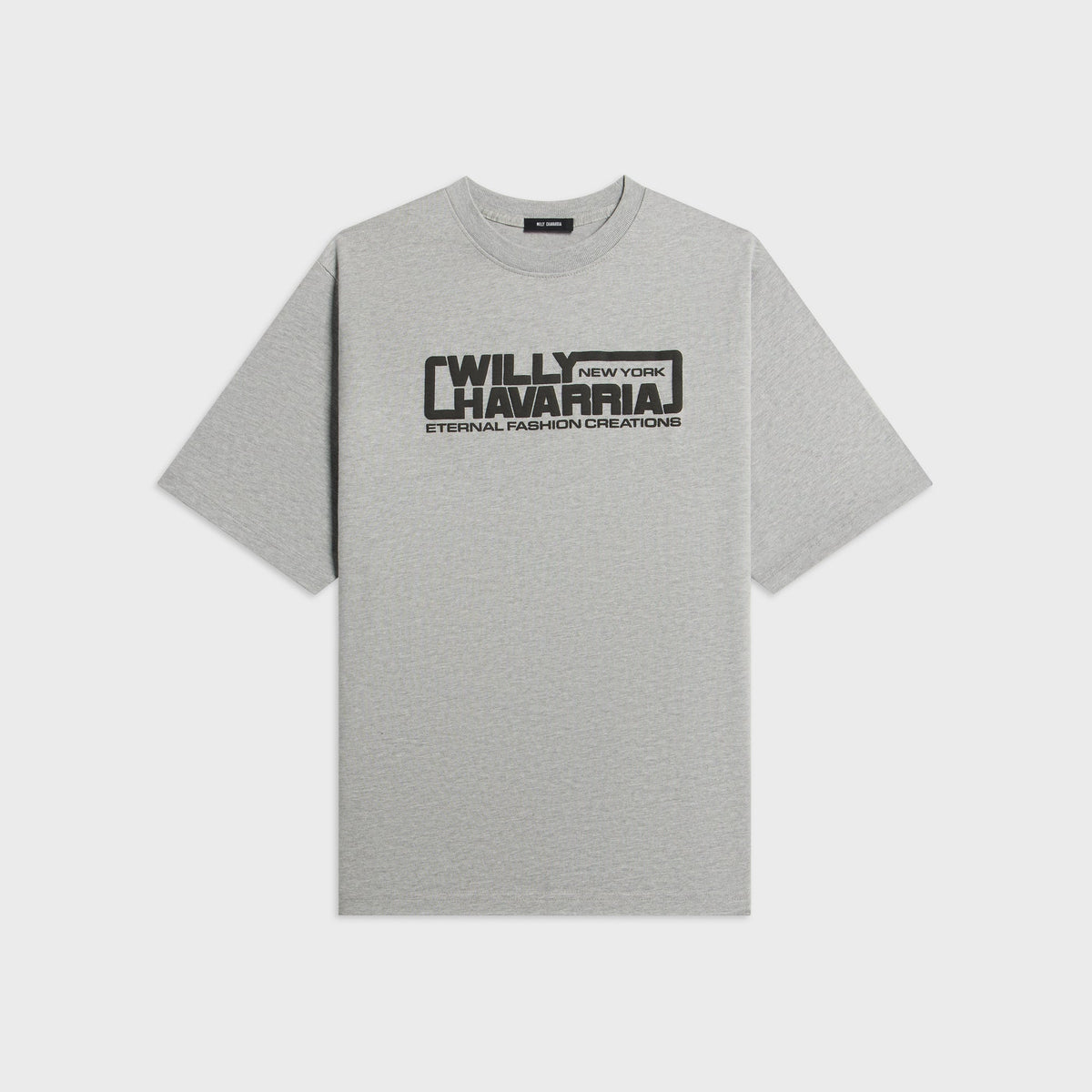 Willy Chavarria OS Eternal Fashion Creations Buffalo Tee in Heather Grey with black Willy Chavarria New York logo, front
