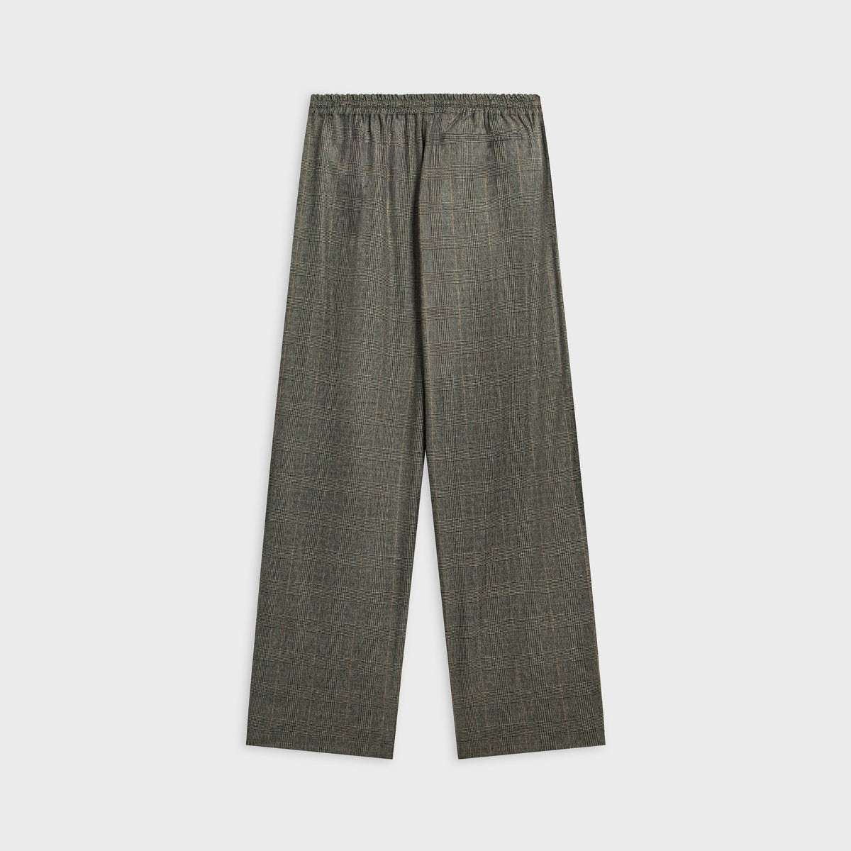 Willy Chavarria Ruff Rider Track Pant in Uniform Brown, glen plaid wide-leg pant with elastic waist, back view