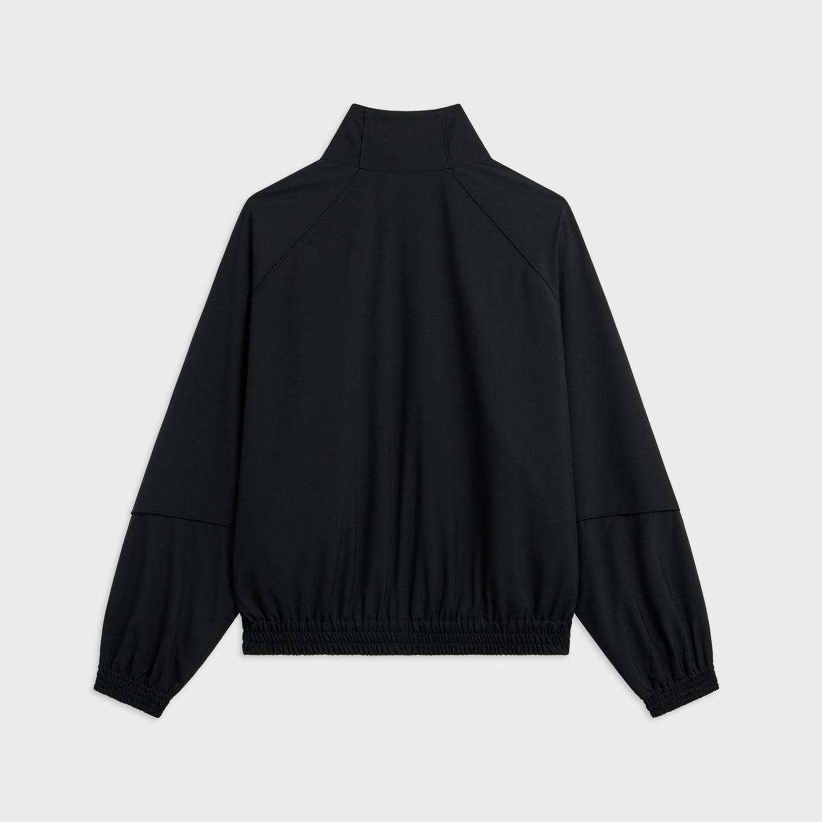 Willy Chavarria Ruff Rider Track Jacket in Black Beauty, black zip-up track jacket with seamed sleeves, back view