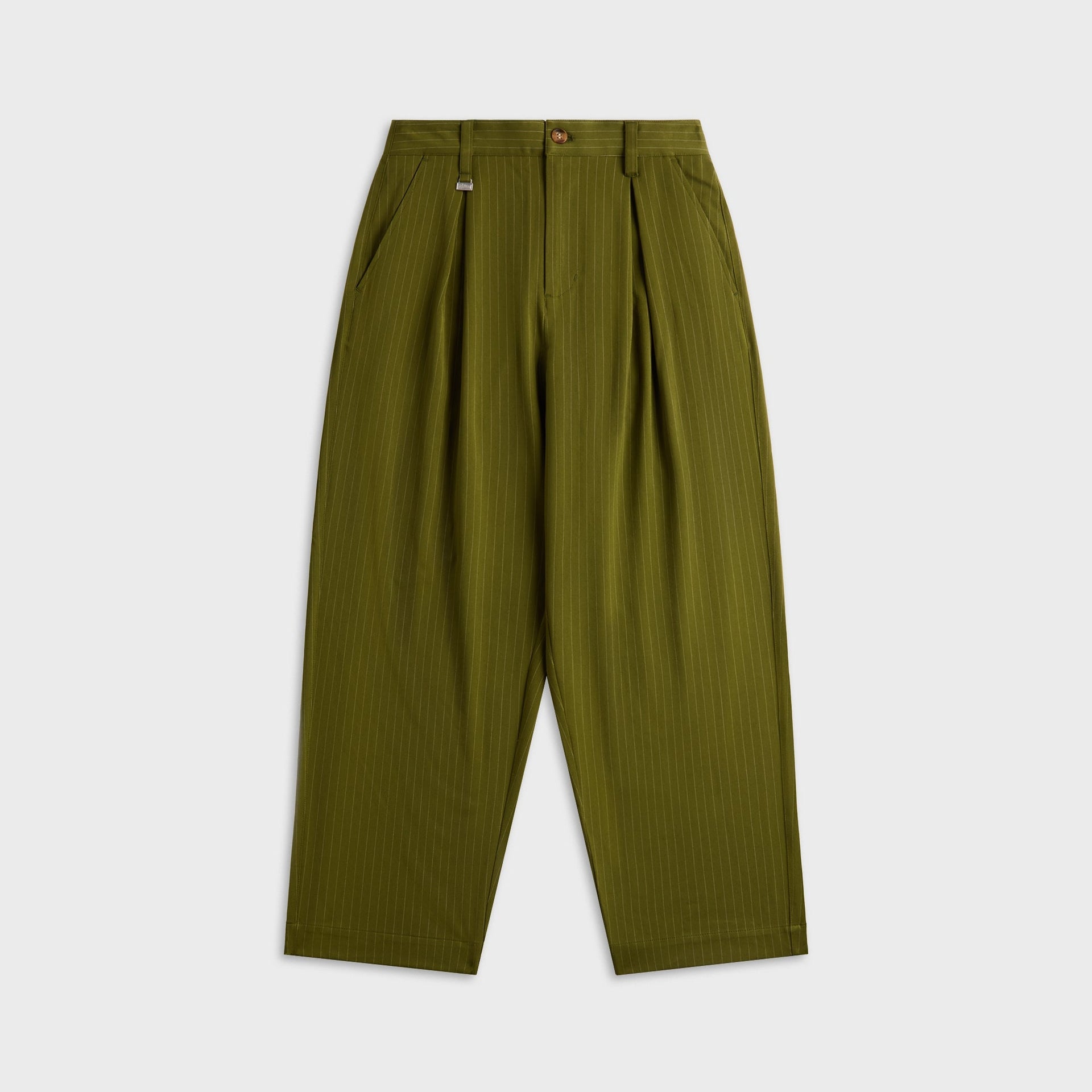 Metalwood Elastic Waist Baggy Pant - Olive Pinstripe