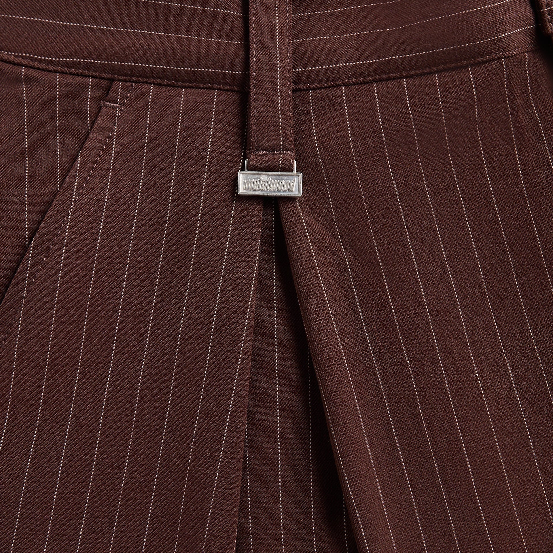 Metalwood Elastic Waist Baggy Pant - Brown Pinstripe